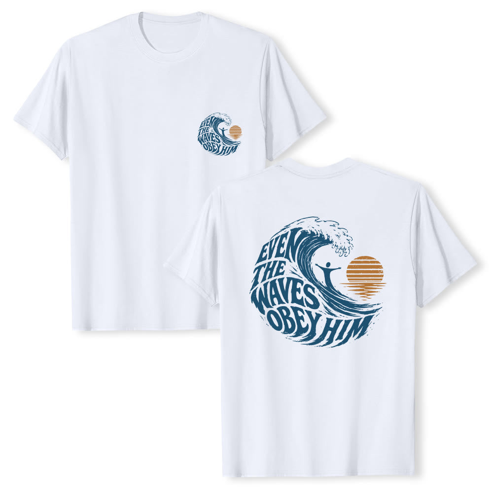Christianartworkshop Even The Waves Obey Him Double-Side Wave Graphic Classic T-shirt - image 7