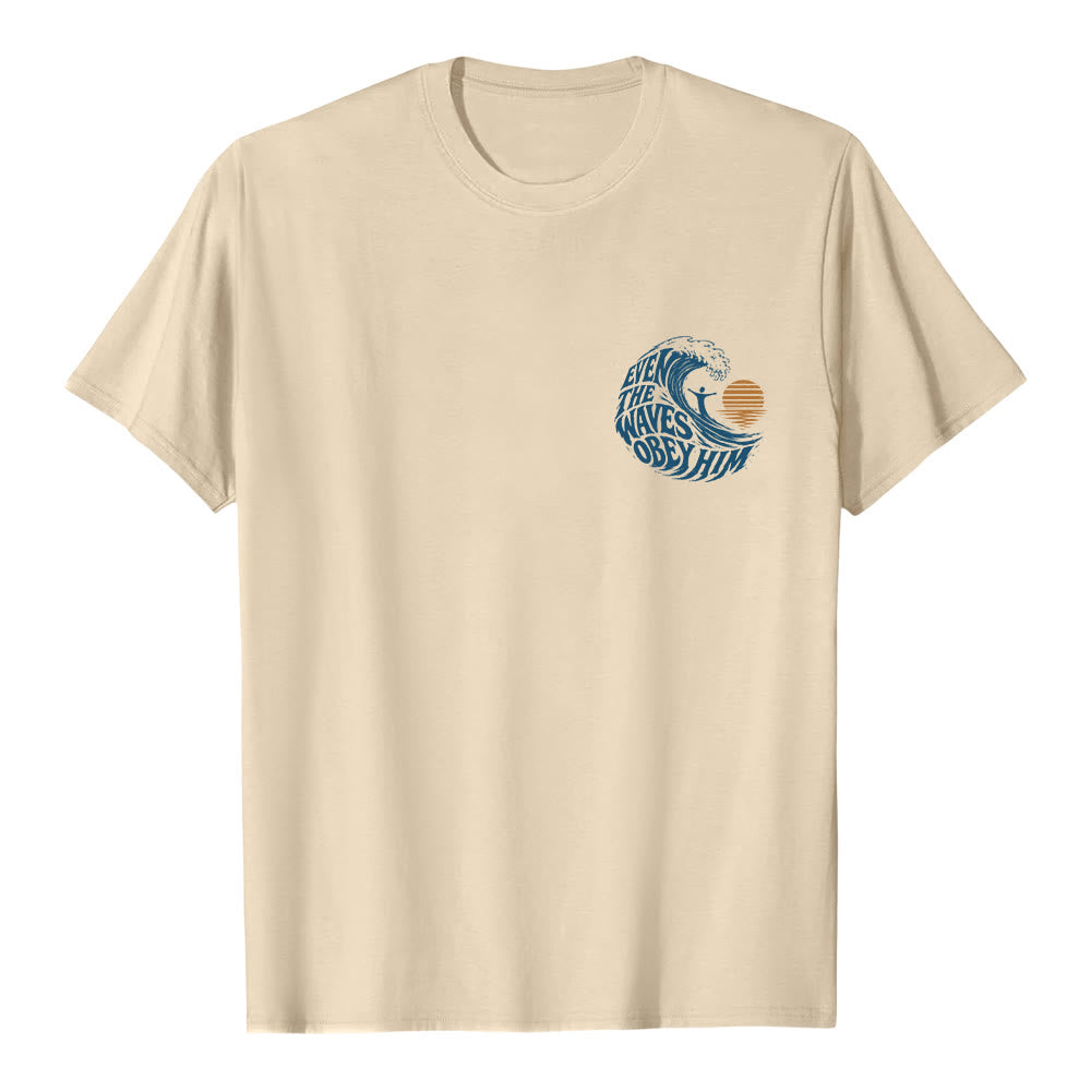 Christianartworkshop Even The Waves Obey Him Double-Side Wave Graphic Classic T-shirt - Beige - 2XL - image 9
