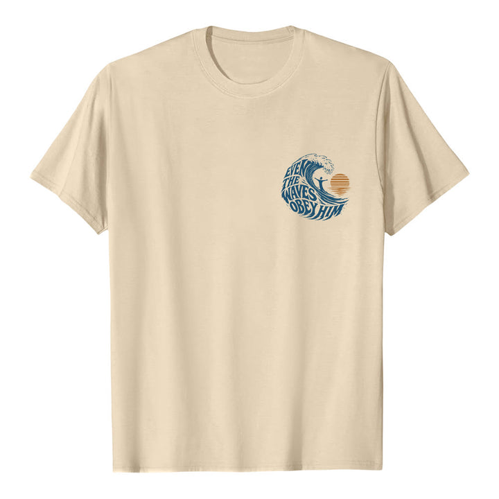 Christianartworkshop Even The Waves Obey Him Double-Side Wave Graphic Classic T-shirt - Beige - 2XL - image 9