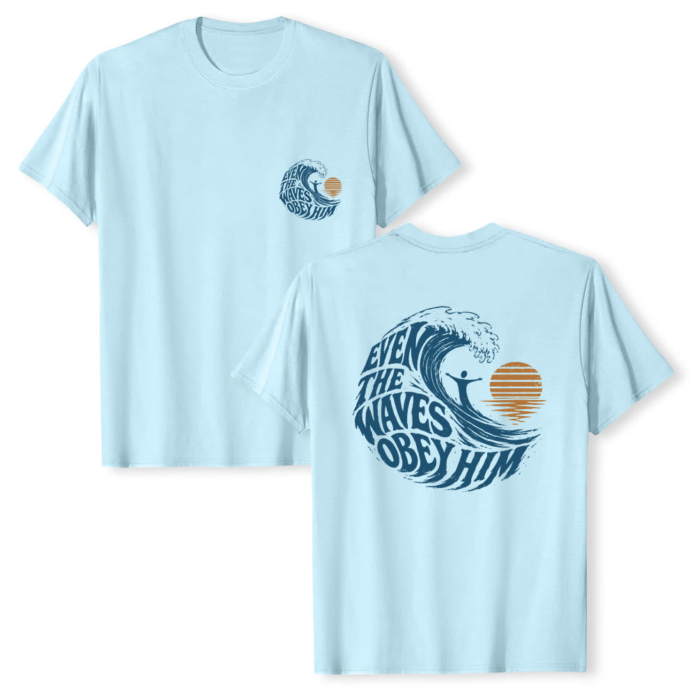 Christianartworkshop Even The Waves Obey Him Double-Side Wave Graphic Classic T-shirt - image 1