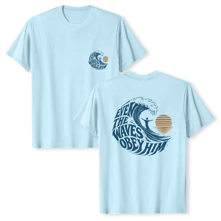Christianartworkshop Even The Waves Obey Him Double-Side Wave Graphic Classic T-shirt - image 1