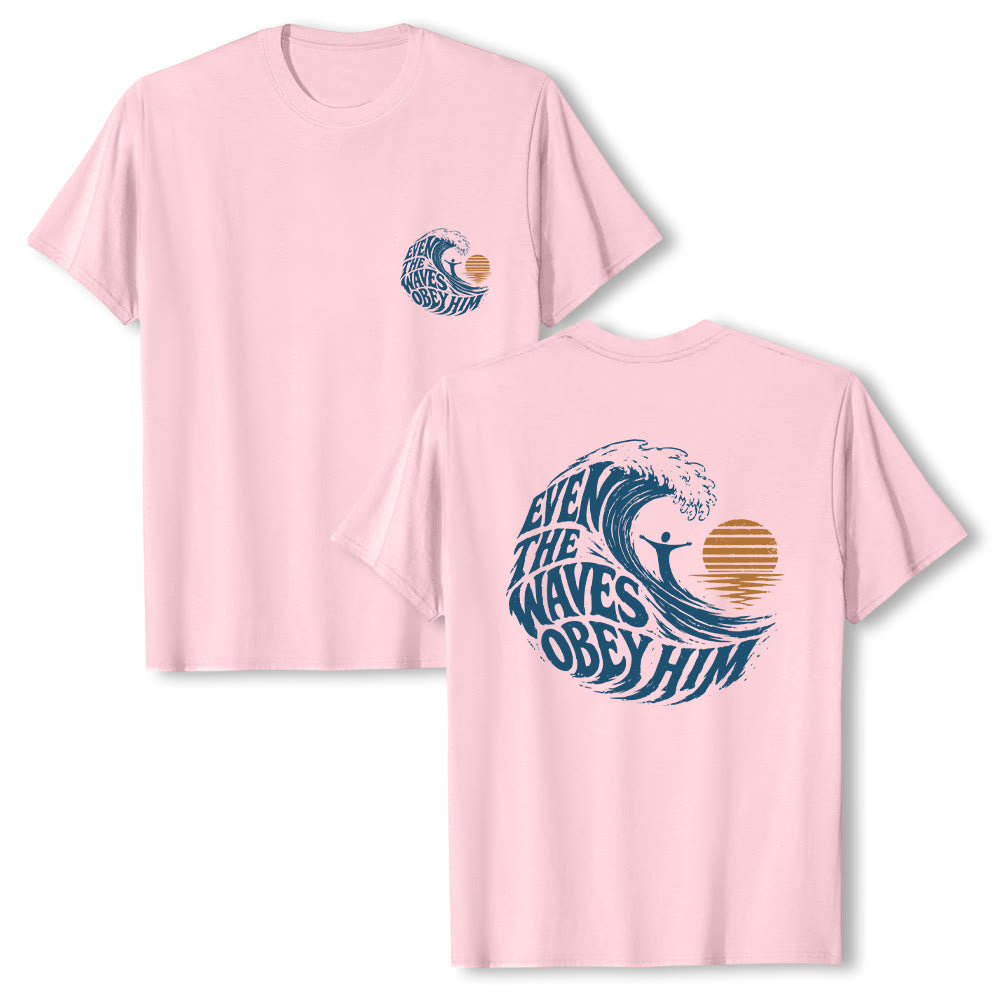 Christianartworkshop Even The Waves Obey Him Double-Side Wave Graphic Classic T-shirt - image 4