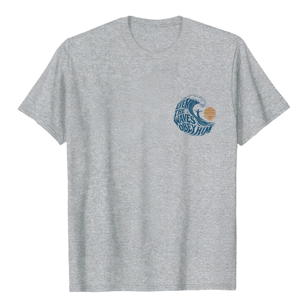 Christianartworkshop Even The Waves Obey Him Double-Side Wave Graphic Classic T-shirt - Grey - 2XL - image 12