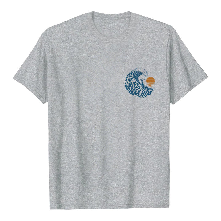 Christianartworkshop Even The Waves Obey Him Double-Side Wave Graphic Classic T-shirt - Grey - 2XL - image 12