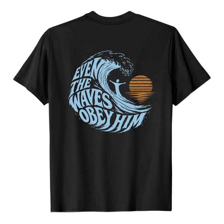 Christianartworkshop Even The Waves Obey Him Double-Side Wave Graphic Classic T-shirt - image 20
