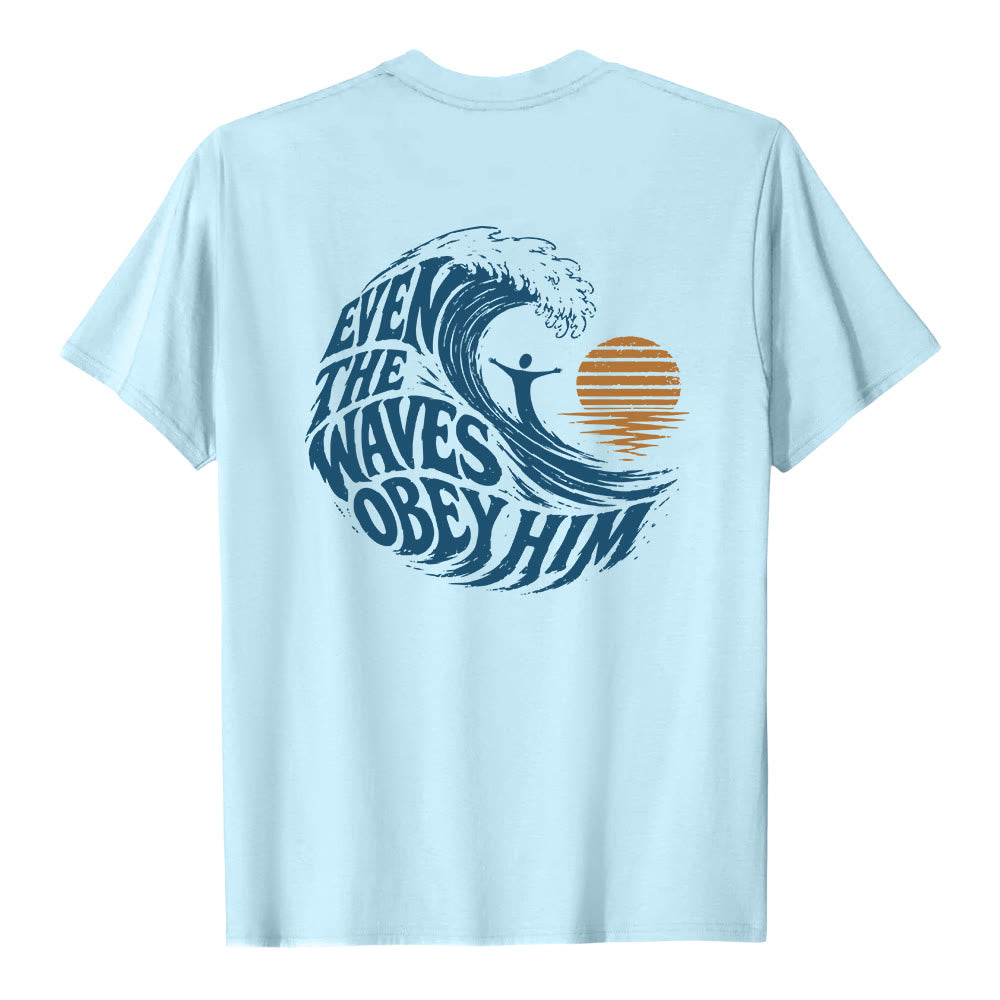 Christianartworkshop Even The Waves Obey Him Double-Side Wave Graphic Classic T-shirt - image 2