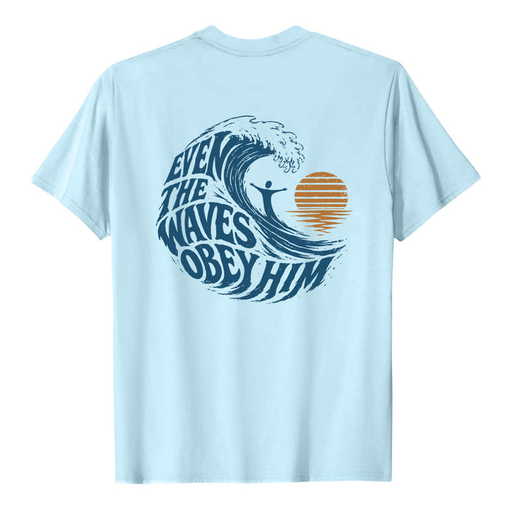Christianartworkshop Even The Waves Obey Him Double-Side Wave Graphic Classic T-shirt - image 2