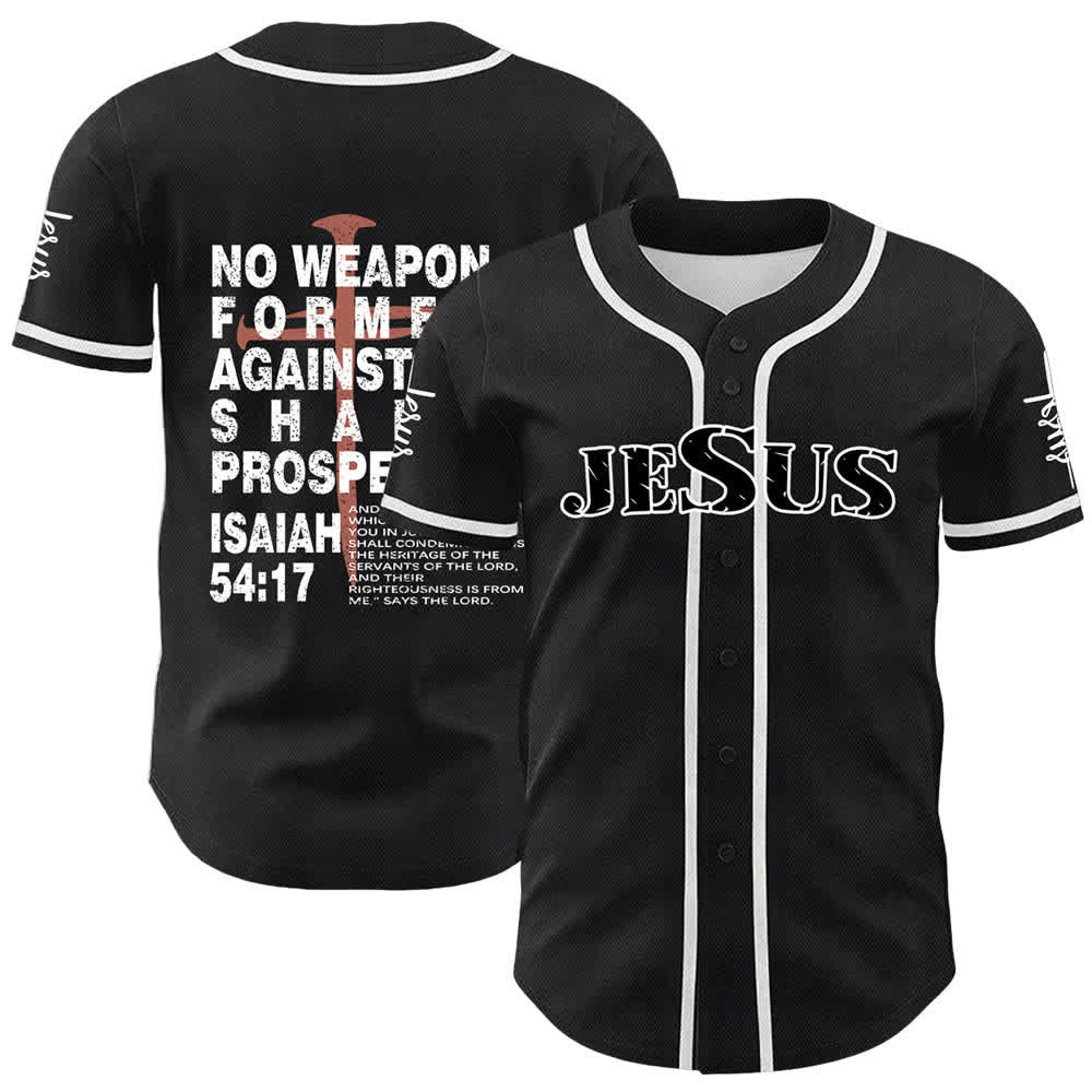 Christianartworkshop No Weapon Formed Against Me Shall Prosper Baseball Jersey - White - 5XL - image 0