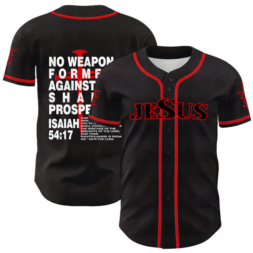 Christianartworkshop No Weapon Formed Against Me Shall Prosper Baseball Jersey - Red - 5XL - image 3