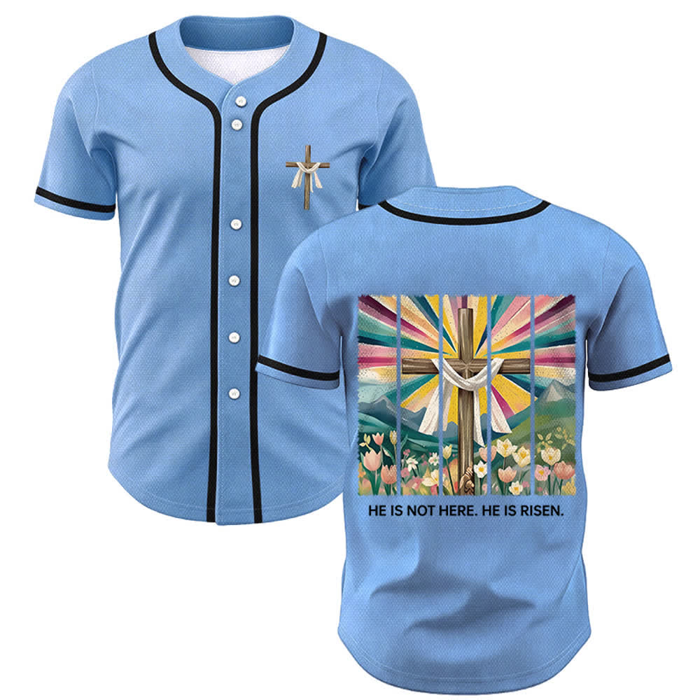 Christianartworkshop He Is Not Here He Is Risen Faith Unisex Baseball Jersey - Blue - 5XL - image 35