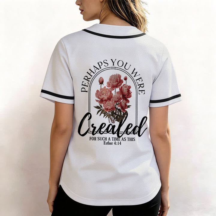 Christianartworkshop "Perhaps You Were Created For Such A Time As This" Esther 4:14 Peony Faith Print Button-Up Baseball Jersey - image 5