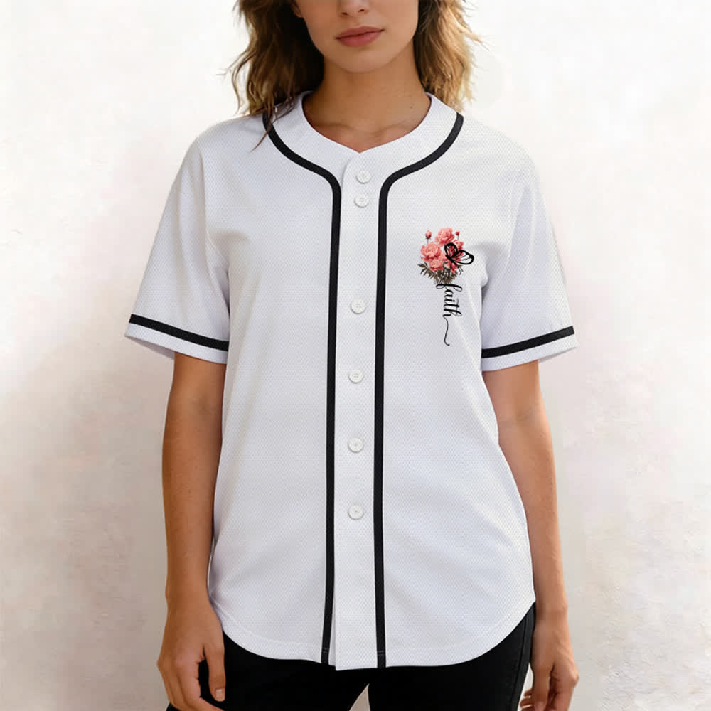 Christianartworkshop "Perhaps You Were Created For Such A Time As This" Esther 4:14 Peony Faith Print Button-Up Baseball Jersey - image 6