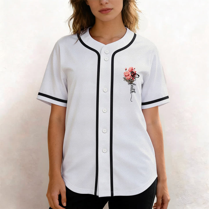 Christianartworkshop "Perhaps You Were Created For Such A Time As This" Esther 4:14 Peony Faith Print Button-Up Baseball Jersey - image 6