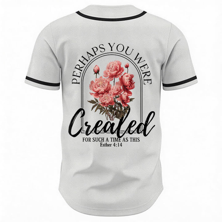 Christianartworkshop "Perhaps You Were Created For Such A Time As This" Esther 4:14 Peony Faith Print Button-Up Baseball Jersey - image 1