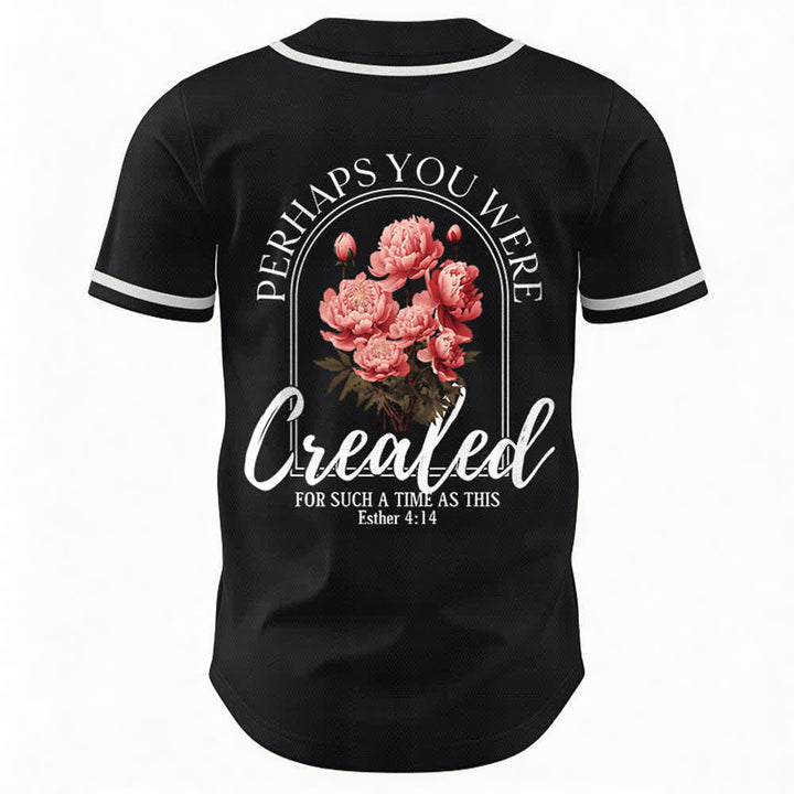 Christianartworkshop "Perhaps You Were Created For Such A Time As This" Esther 4:14 Peony Faith Print Button-Up Baseball Jersey - image 8