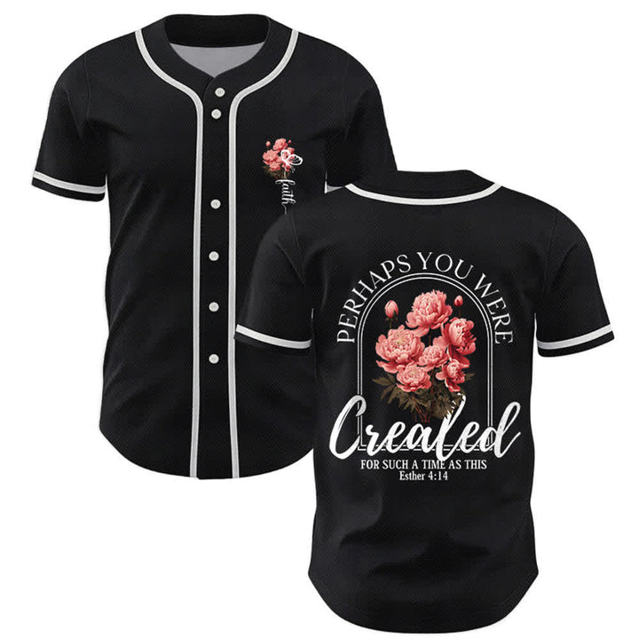 Christianartworkshop "Perhaps You Were Created For Such A Time As This" Esther 4:14 Peony Faith Print Button-Up Baseball Jersey - Black - 5XL - image 7