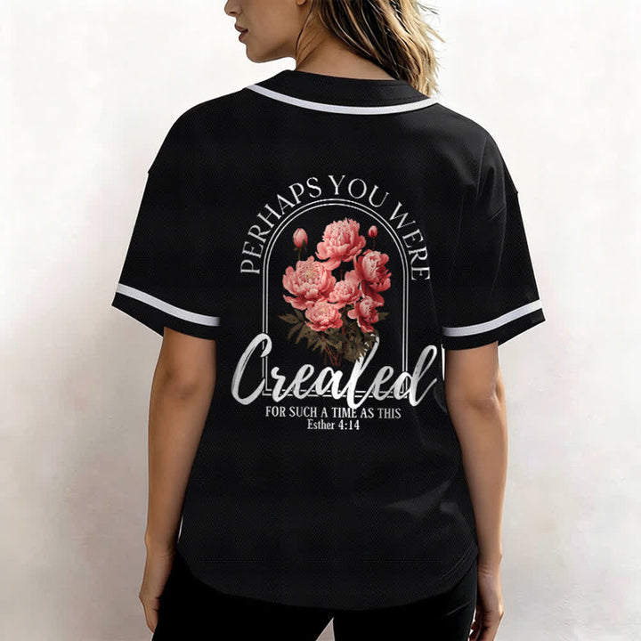 Christianartworkshop "Perhaps You Were Created For Such A Time As This" Esther 4:14 Peony Faith Print Button-Up Baseball Jersey - image 12