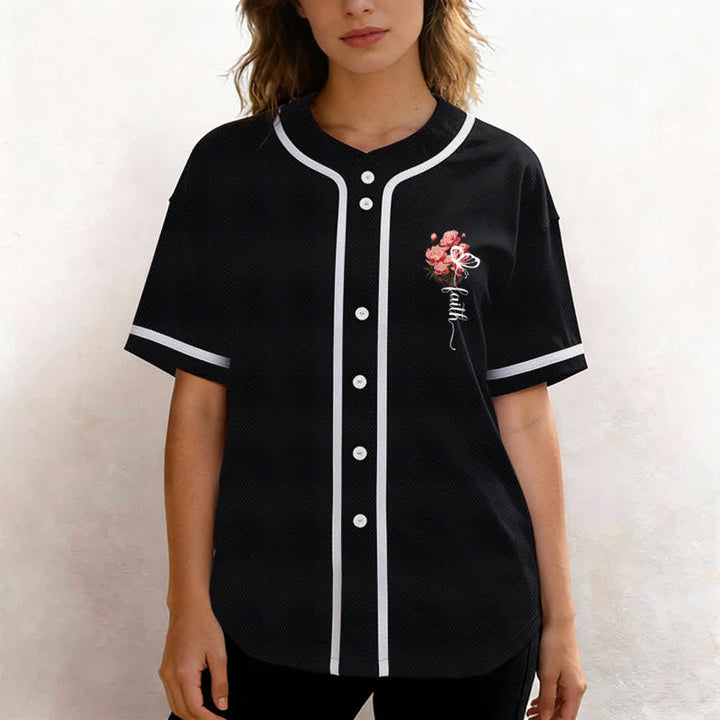 Christianartworkshop "Perhaps You Were Created For Such A Time As This" Esther 4:14 Peony Faith Print Button-Up Baseball Jersey - image 13
