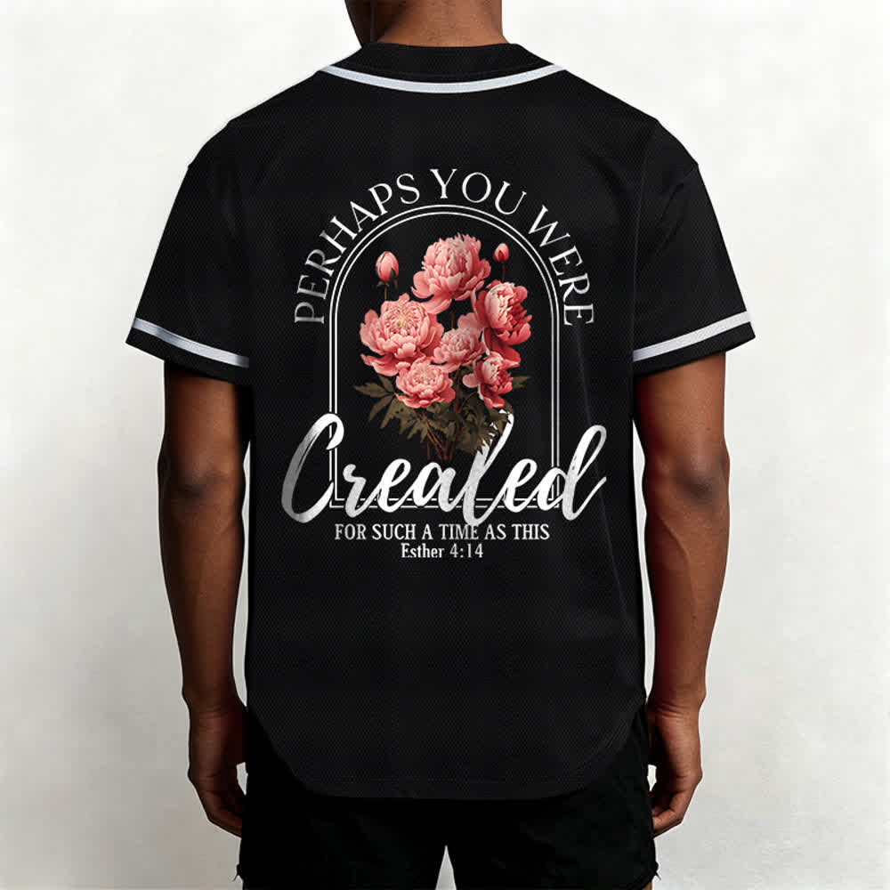 Christianartworkshop "Perhaps You Were Created For Such A Time As This" Esther 4:14 Peony Faith Print Button-Up Baseball Jersey - image 10