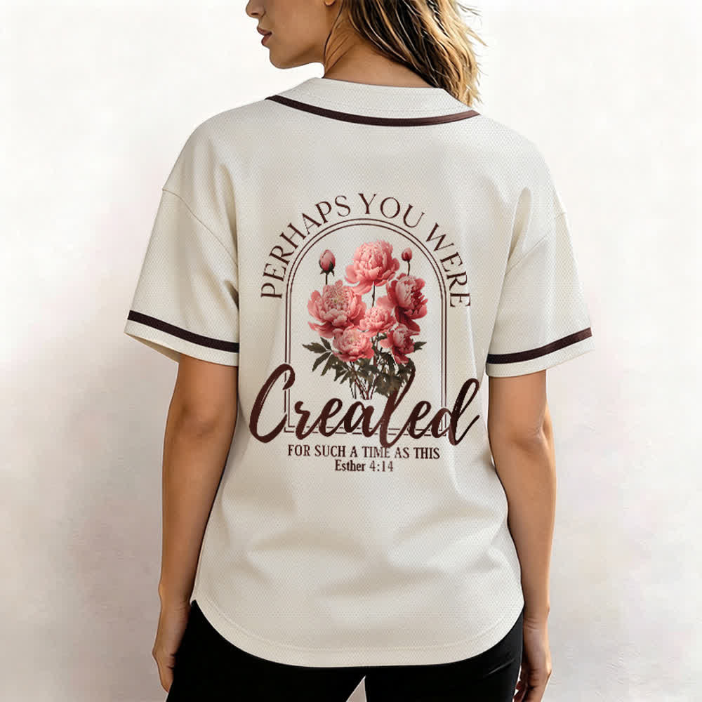Christianartworkshop "Perhaps You Were Created For Such A Time As This" Esther 4:14 Peony Faith Print Button-Up Baseball Jersey - image 19