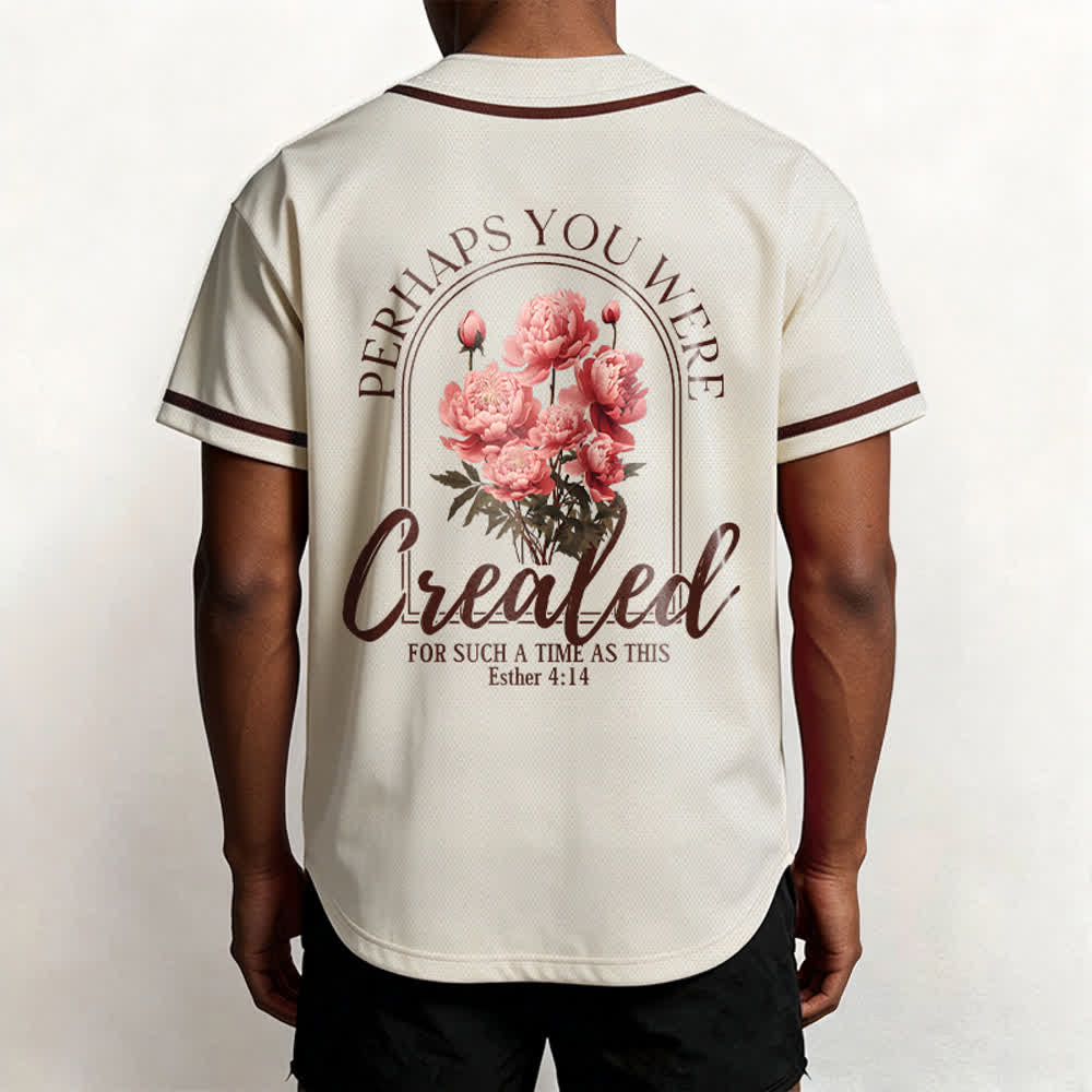 Christianartworkshop "Perhaps You Were Created For Such A Time As This" Esther 4:14 Peony Faith Print Button-Up Baseball Jersey - image 17