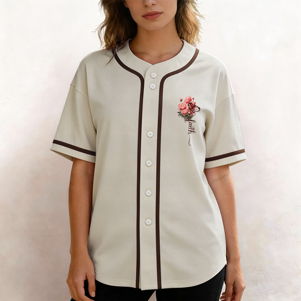 Christianartworkshop "Perhaps You Were Created For Such A Time As This" Esther 4:14 Peony Faith Print Button-Up Baseball Jersey - image 20