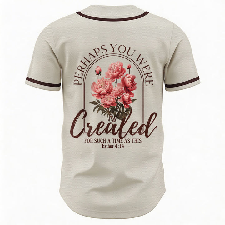 Christianartworkshop "Perhaps You Were Created For Such A Time As This" Esther 4:14 Peony Faith Print Button-Up Baseball Jersey - image 15