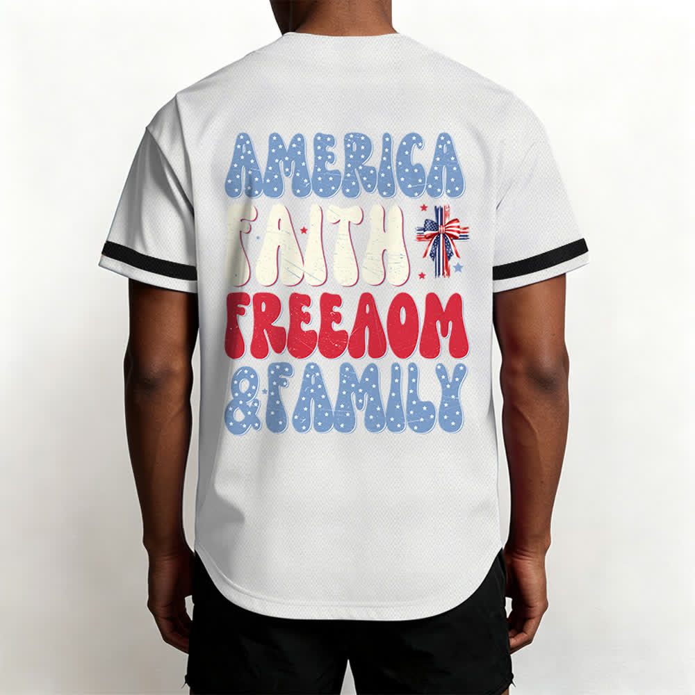 Christianartworkshop Jesus EST.1776 America Faith Freedom & Family USA Flag Print Button-Up Baseball Jersey - image 10