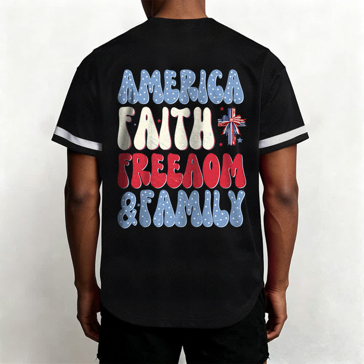 Christianartworkshop Jesus EST.1776 America Faith Freedom & Family USA Flag Print Button-Up Baseball Jersey - image 3