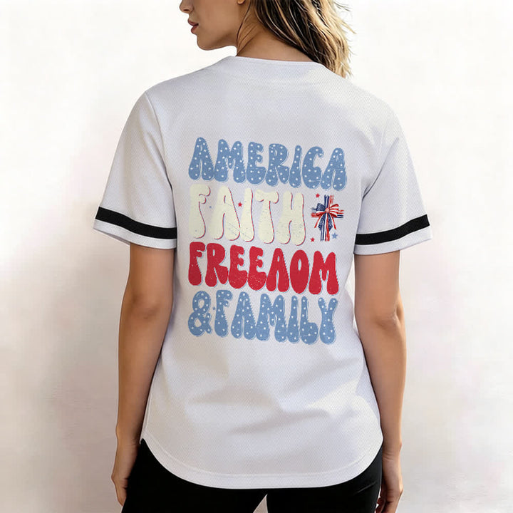 Christianartworkshop Jesus EST.1776 America Faith Freedom & Family USA Flag Print Button-Up Baseball Jersey - image 12