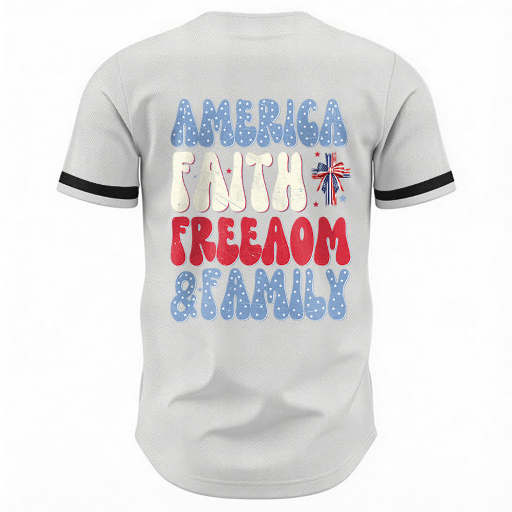 Christianartworkshop Jesus EST.1776 America Faith Freedom & Family USA Flag Print Button-Up Baseball Jersey - image 8