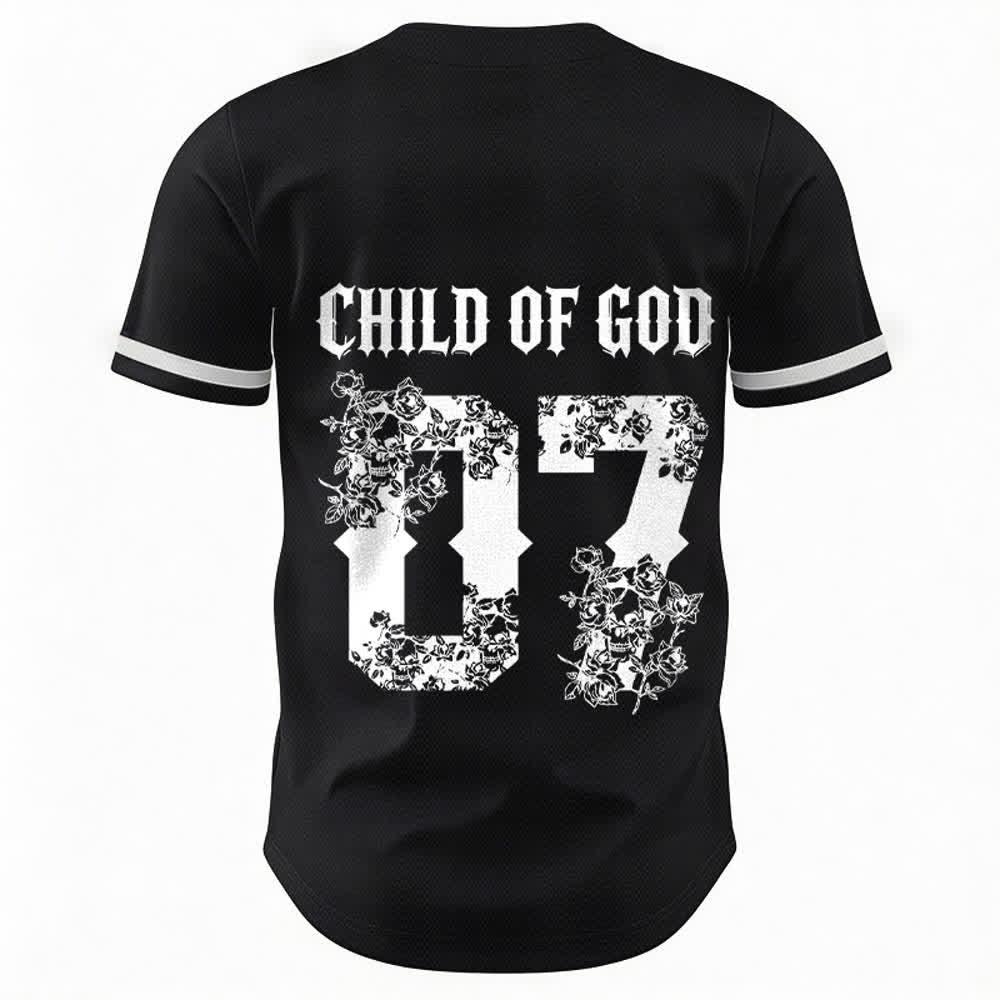 Christianartworkshop "Child Of God" Floral Filled Number 07 Button-Up Baseball Jersey - image 1