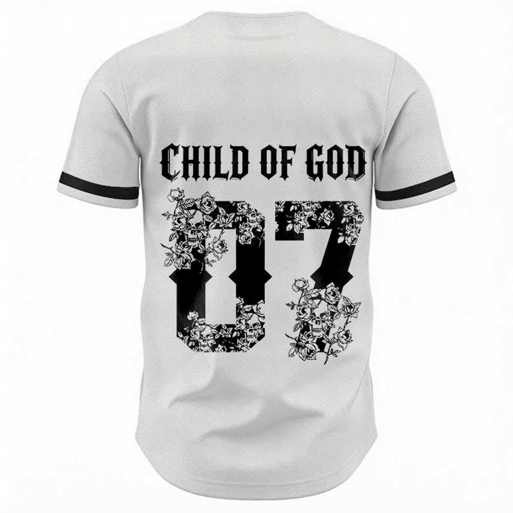 Christianartworkshop "Child Of God" Floral Filled Number 07 Button-Up Baseball Jersey - image 8