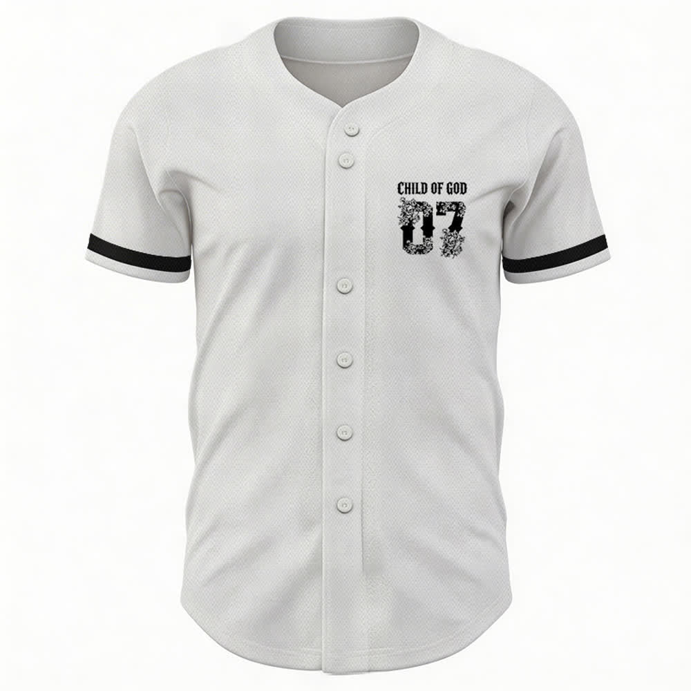Christianartworkshop "Child Of God" Floral Filled Number 07 Button-Up Baseball Jersey - image 9