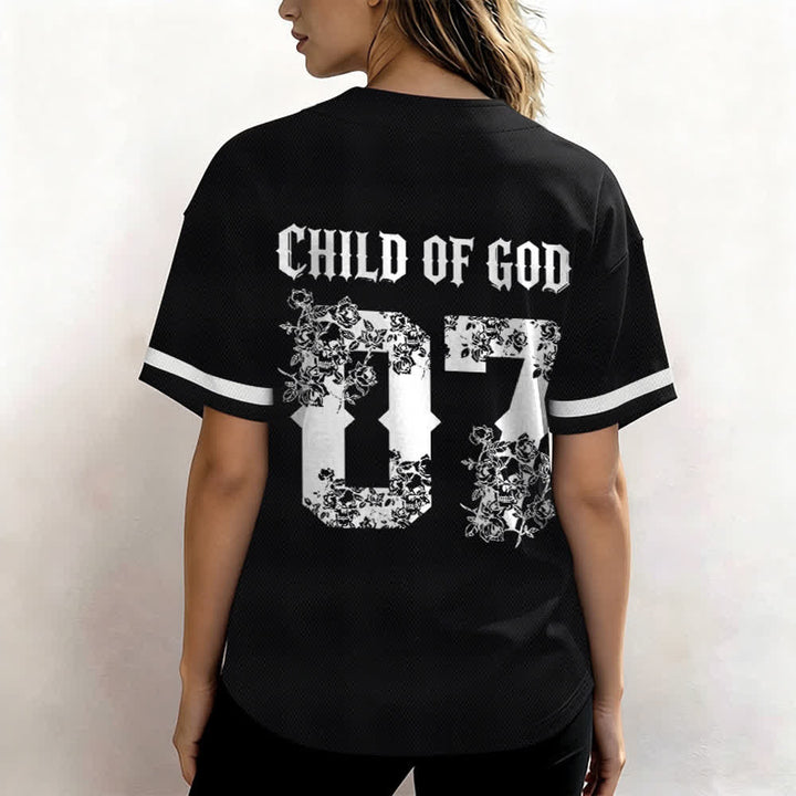 Christianartworkshop "Child Of God" Floral Filled Number 07 Button-Up Baseball Jersey - image 5
