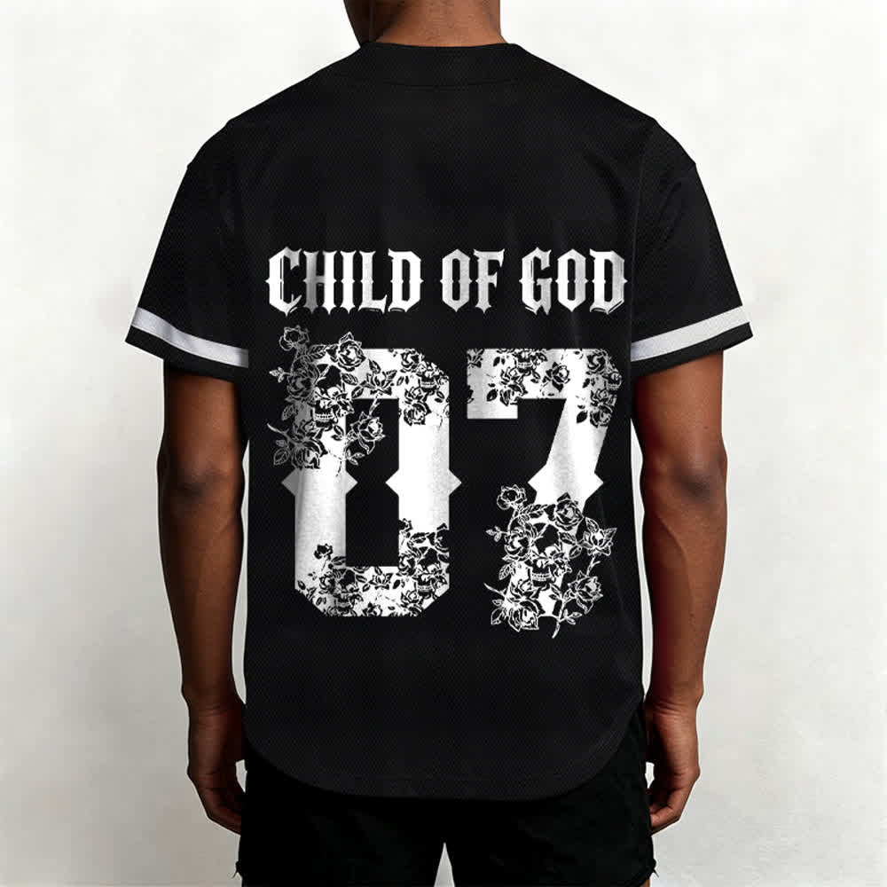 Christianartworkshop "Child Of God" Floral Filled Number 07 Button-Up Baseball Jersey - image 3