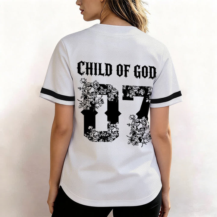 Christianartworkshop "Child Of God" Floral Filled Number 07 Button-Up Baseball Jersey - image 12