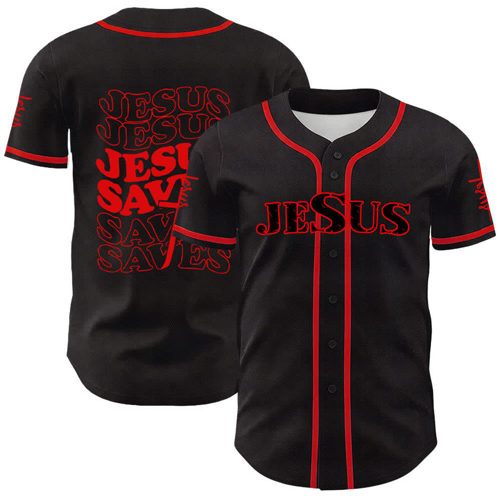 Christianartworkshop Jesus Saves Faith Statement Unisex Custom Baseball Jersey - Red - 5XL - image 6