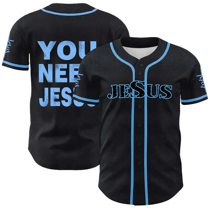 Christianartworkshop You Need Jesus Faith Statement Unisex Baseball Jersey - Blue - 5XL - image 12