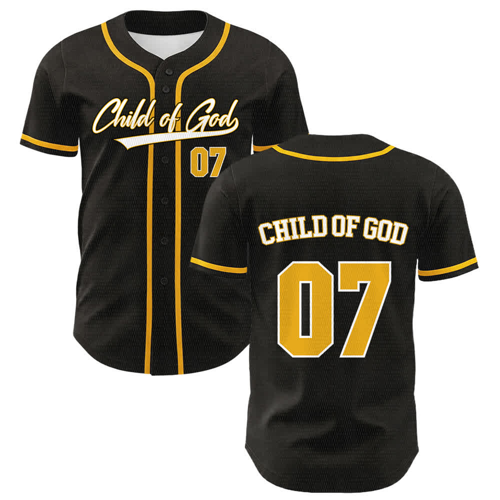 Christianartworkshop Child Of God Number 07 Unisex Baseball Jersey - Yellow - 5XL - image 0