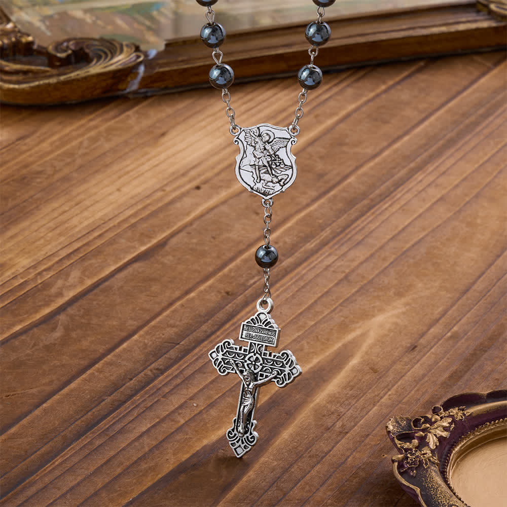 Christianartworkshop Hematite Bead Car Pendant with St. Michael Medal & Crucifix: A Gift of Heavenly Protection & Strength - image 13