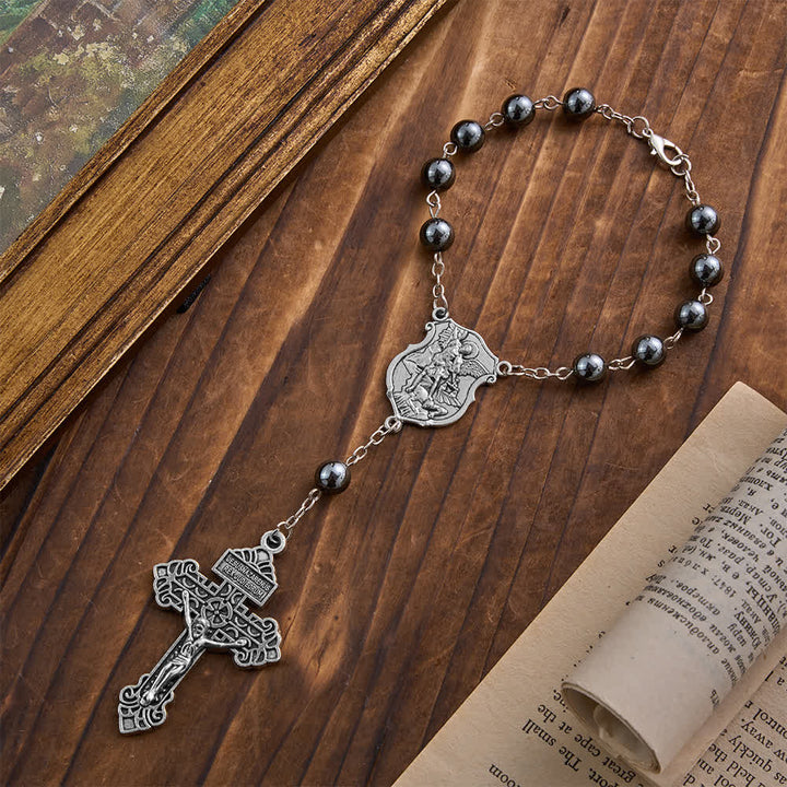 Christianartworkshop Hematite Bead Car Pendant with St. Michael Medal & Crucifix: A Gift of Heavenly Protection & Strength - image 14