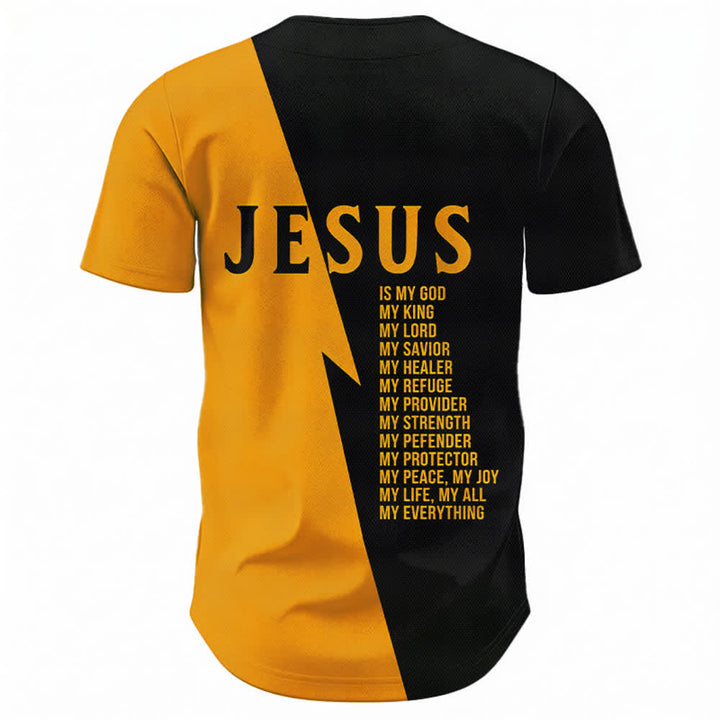 Christianartworkshop Jesus Is My God My Everything Black Gold Split Color Unisex Baseball Jersey - image 2