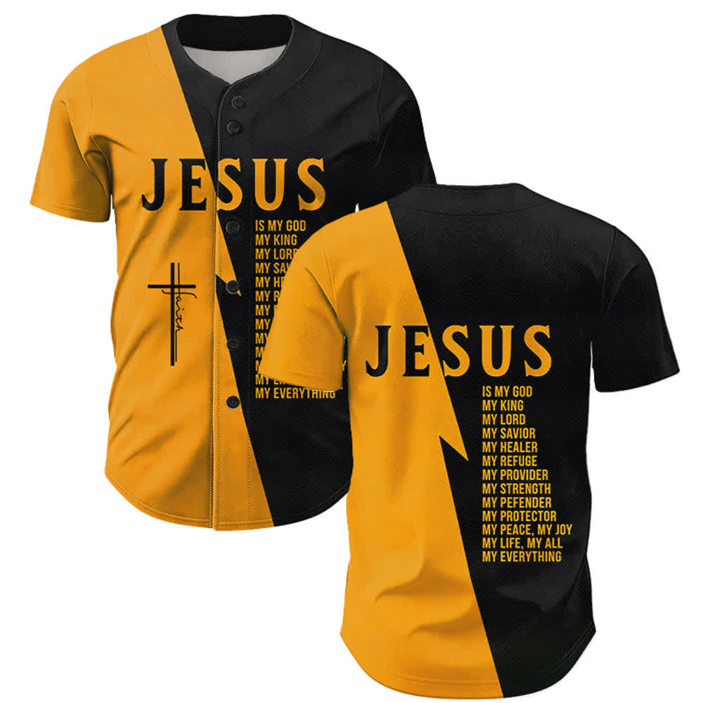 Christianartworkshop Jesus Is My God My Everything Black Gold Split Color Unisex Baseball Jersey - 5XL - image 0