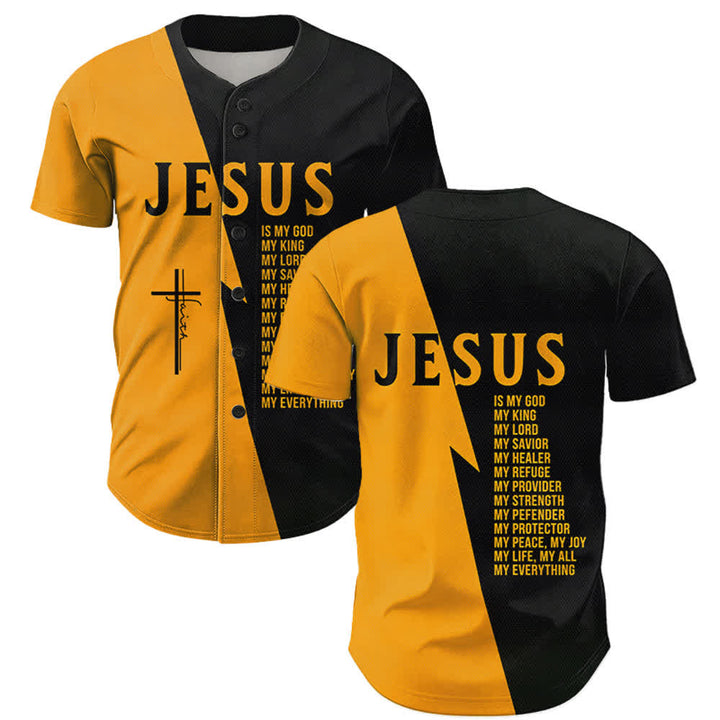 Christianartworkshop Jesus Is My God My Everything Black Gold Split Color Unisex Baseball Jersey - 5XL - image 0