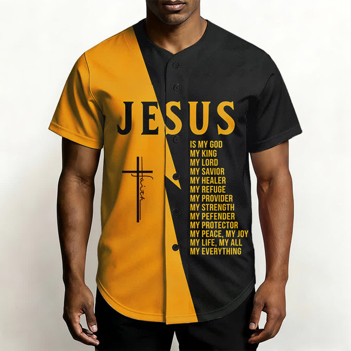 Christianartworkshop Jesus Is My God My Everything Black Gold Split Color Unisex Baseball Jersey - image 5