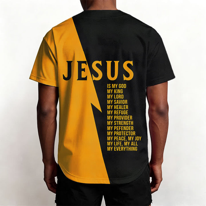 Christianartworkshop Jesus Is My God My Everything Black Gold Split Color Unisex Baseball Jersey - image 6