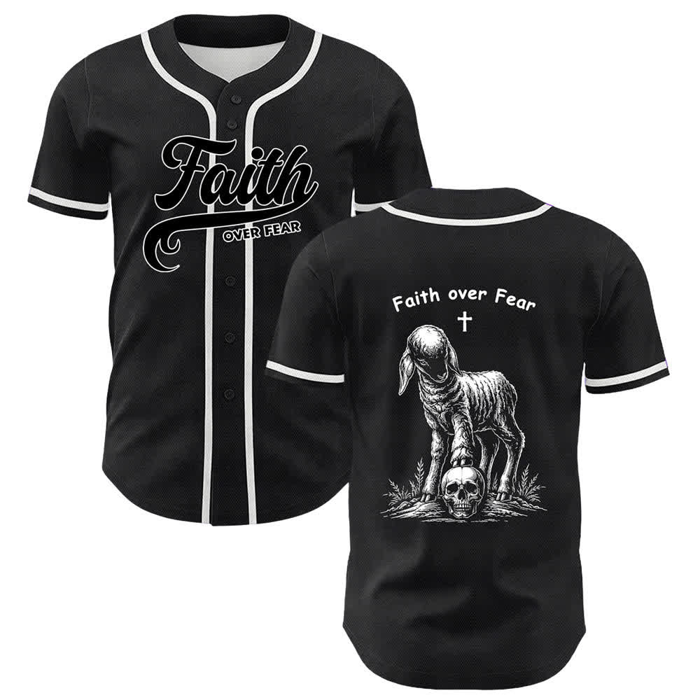 Christianartworkshop Faith Over Fear Lamb Cross Skull Graphic Unisex Baseball Jersey - White - 5XL - image 21