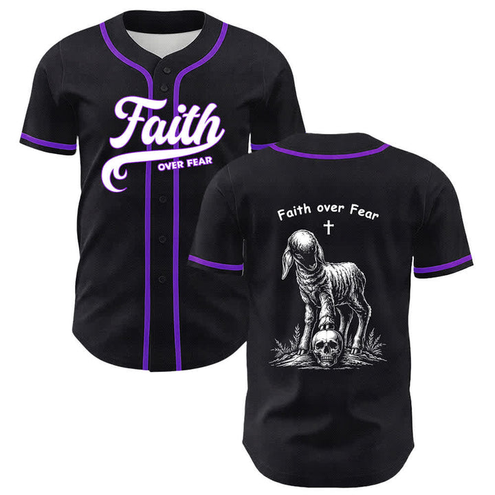 Christianartworkshop Faith Over Fear Lamb Cross Skull Graphic Unisex Baseball Jersey - Purple - 5XL - image 12