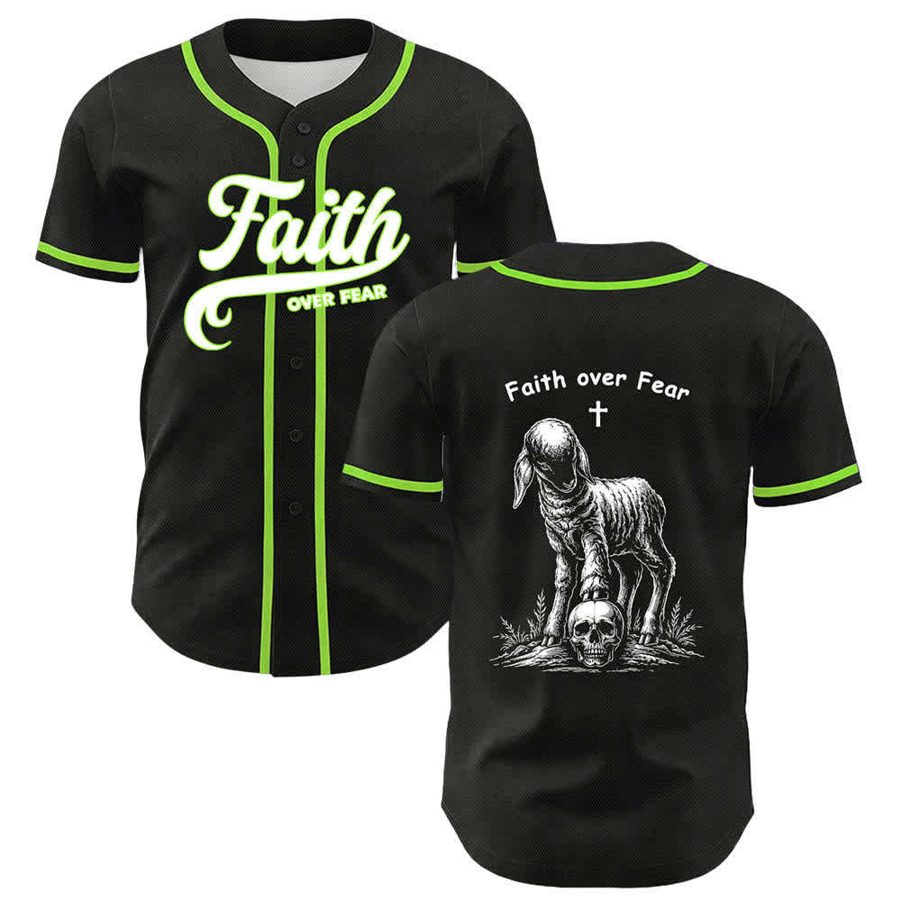 Christianartworkshop Faith Over Fear Lamb Cross Skull Graphic Unisex Baseball Jersey - Light Green - 5XL - image 24